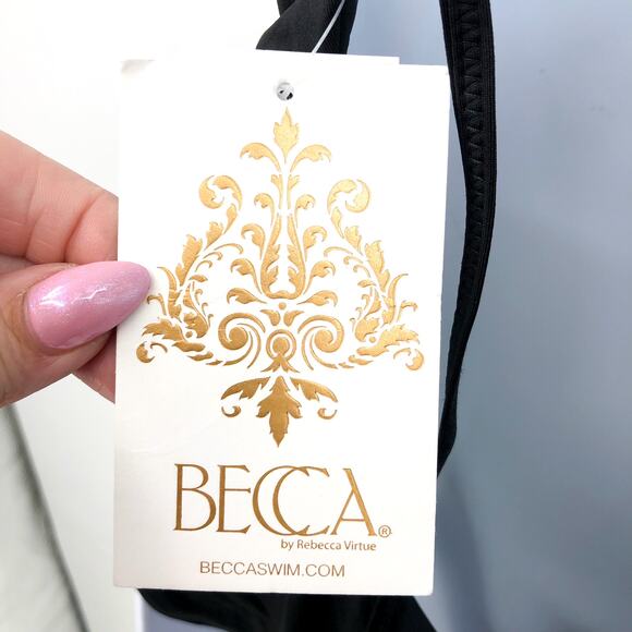 BECCA Women's Layla Plunge One-Piece Swimsuit Large Black Open Back NWT - Picture 10 of 12